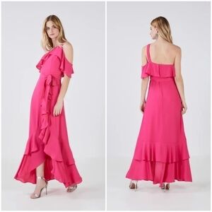 BCBGMaxAzria One Shoulder Ruffled  Laura Evening Dress in Pink